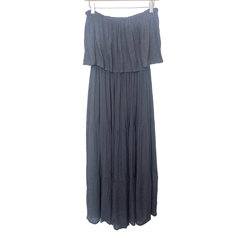 Gaya Gray Silk & Cotton Strapless Gauze Tiered Midi Maxi Dress Women’s Sz Medium